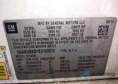 2015 Buick Enclave Leather from USA, damaged, VIN 5GAKVBKD1FJ150015